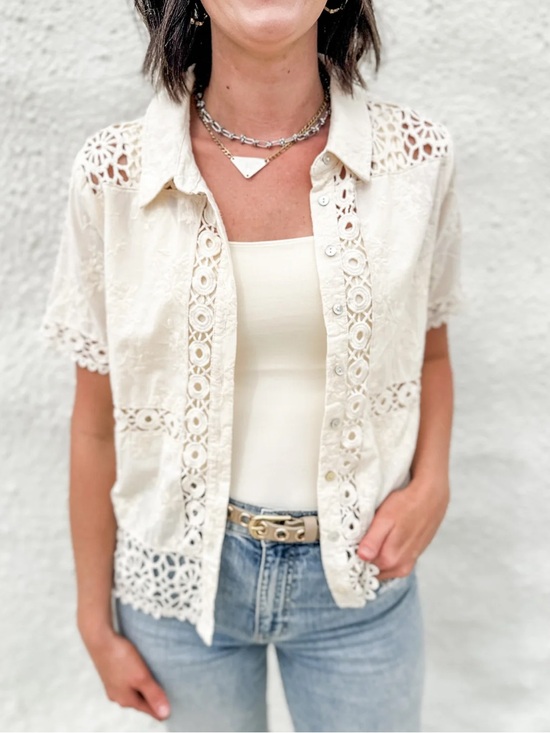 Another Love Tops - Another Love The Ruby Button Down Embroidered Blouse NWT Size XS